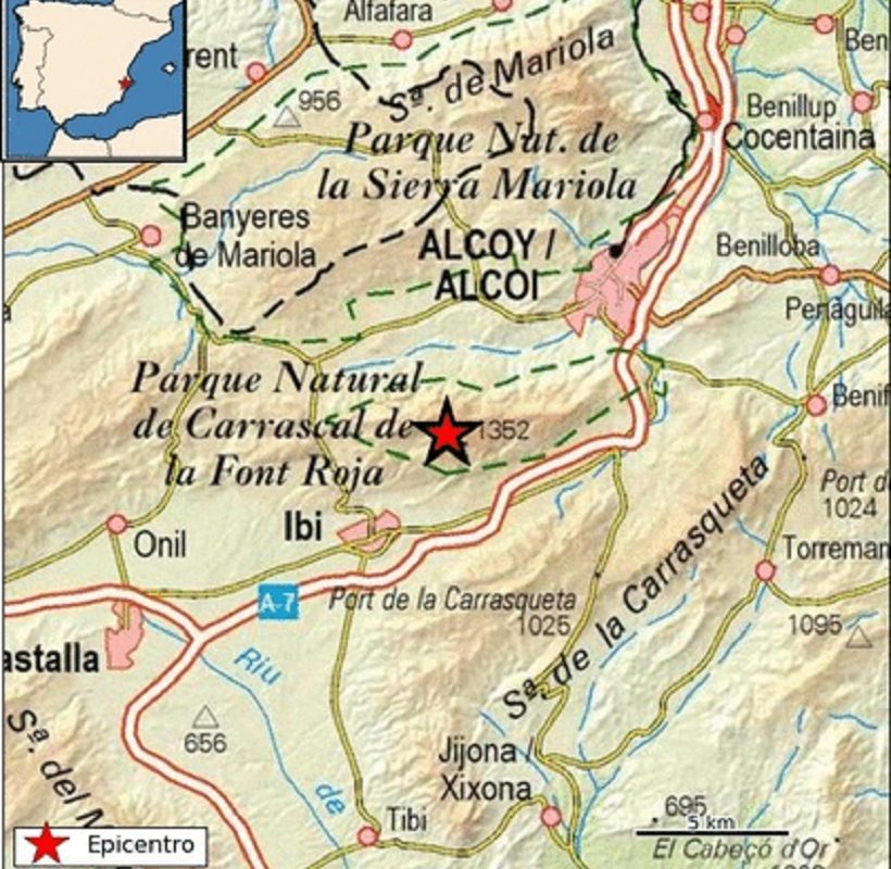 Registrado un terremoto de 1'5 cerca de la Font Roja