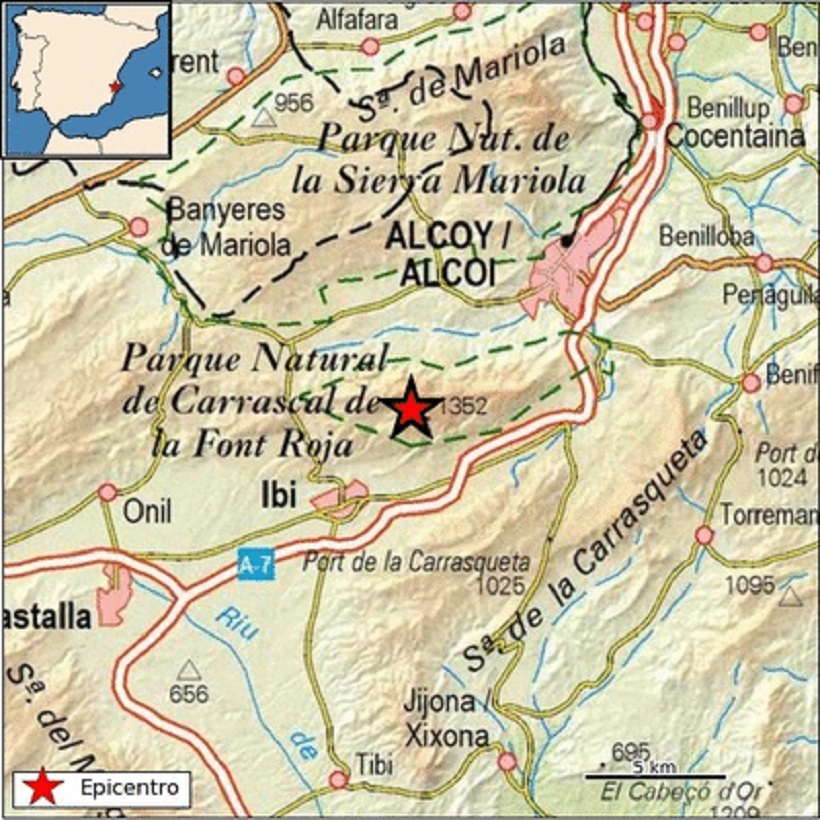 Registrado un terremoto de 1'5 cerca de la Font Roja