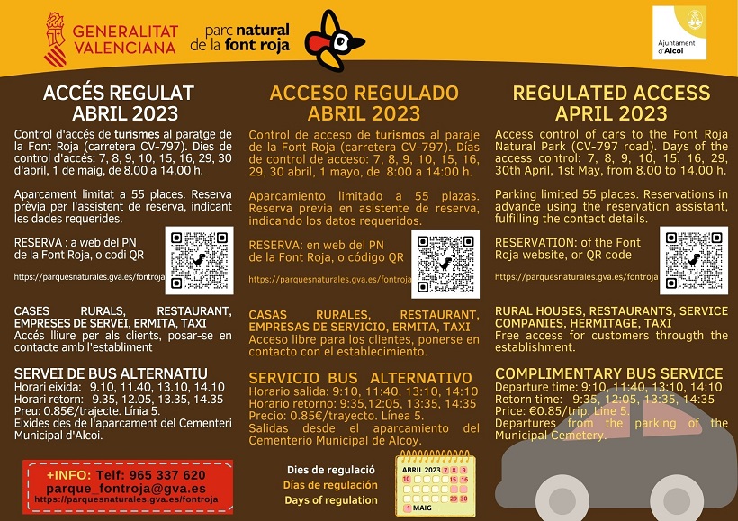 L'accés amb vehicle a la Font Roja estarà regulat per Setmana Santa