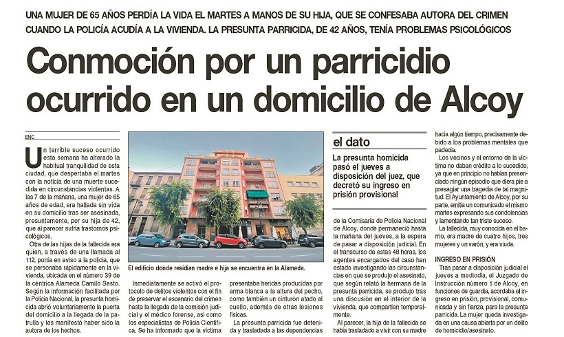 Dictan internar en un psiquiátrico penitenciario a la mujer que mató a su madre