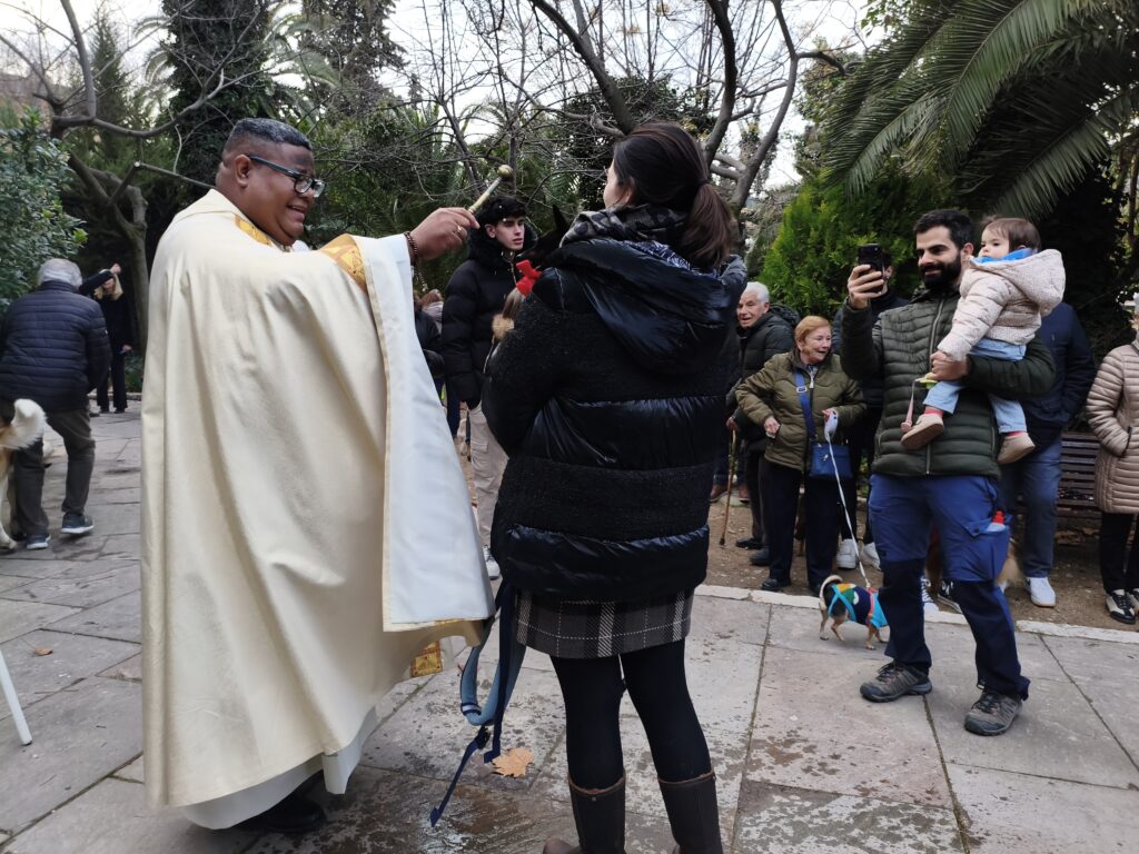 Sant Antoni resisteix la pluja i reuneix les mascotes en la tradicional benedicció